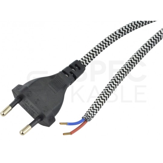 Przewód zasilający w oplocie do lampki 2x0,75mm2 z wtyczką [2P] 2,5A i wyłącznikiem zebra 2m