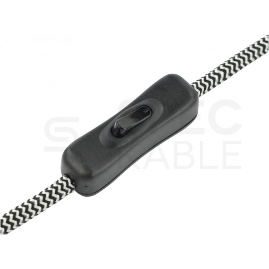 Przewód zasilający w oplocie do lampki 2x0,75mm2 z wtyczką [2P] 2,5A i wyłącznikiem zebra 2m