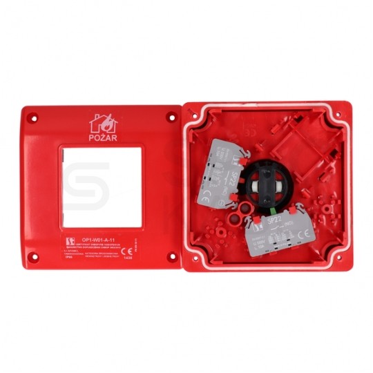 Przycisk przeciwpożarowy PPOŻ natynkowy ostrzegacz ręczny IP65 1Z 1R czerwony SPAMEL OP1-W01-B\11