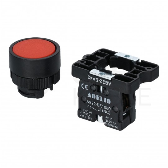 Przycisk sterowniczy do kaset sterowniczych XB2 czerwony STOP ADELID AS22-EA42