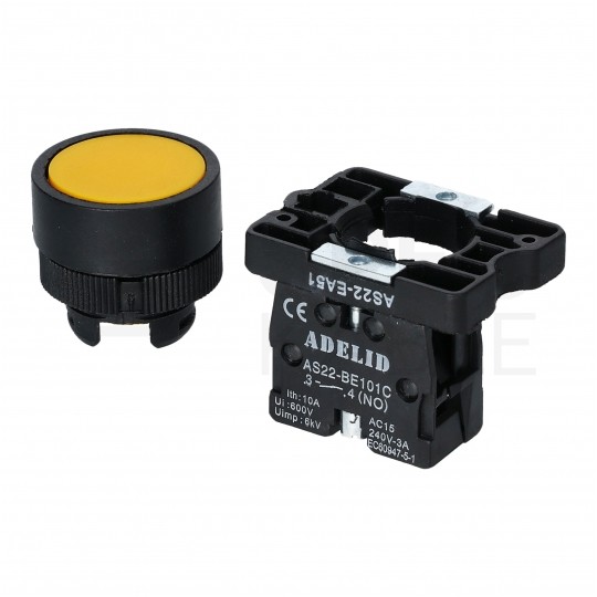 Przycisk sterowniczy do kaset sterowniczych XB2 żółty ADELID AS22-EA51