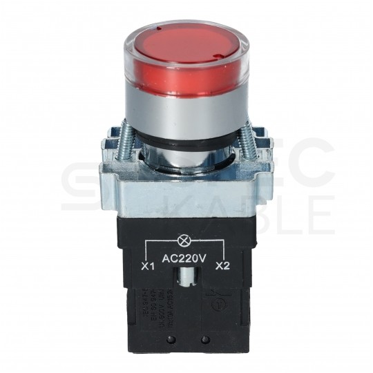 Przycisk sterowniczy podświetlany do kaset sterowniczych XB2 czerwony STOP z metalowym kołnierzem ADELID AS22-BW3462L