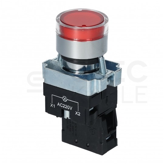 Przycisk sterowniczy podświetlany do kaset sterowniczych XB2 czerwony STOP z metalowym kołnierzem ADELID AS22-BW3462L