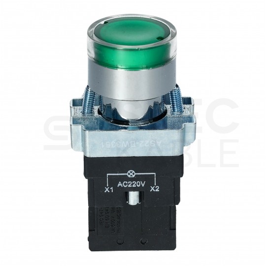 Przycisk sterowniczy podświetlany do kaset sterowniczych XB2 zielony START z metalowym kołnierzem ADELID AS22-BW3361L