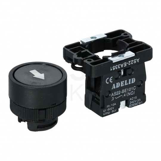Przycisk sterowniczy z białą strzałką do kaset sterowniczych czarny ADELID AS22-EA3351