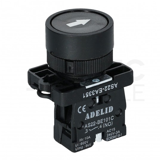 Przycisk sterowniczy z białą strzałką do kaset sterowniczych czarny ADELID AS22-EA3351