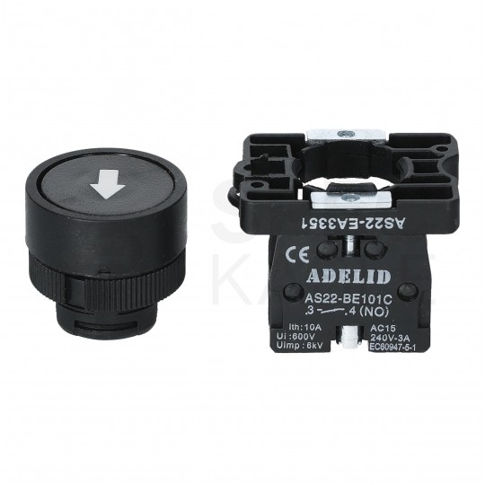 Przycisk sterowniczy z białą strzałką do kaset sterowniczych czarny ADELID AS22-EA3351