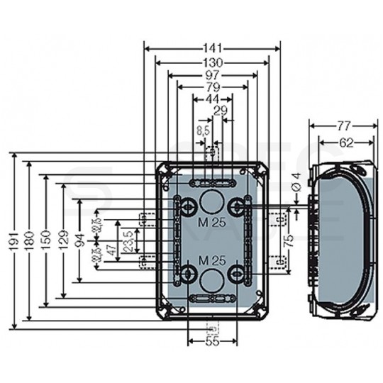 Puszka instalacyjna KF 1000 B natynkowa bez zacisków z linką łączącą pokrywę z podstawą 180x130x77mm hermetyczna IP66 czarna HENSEL
