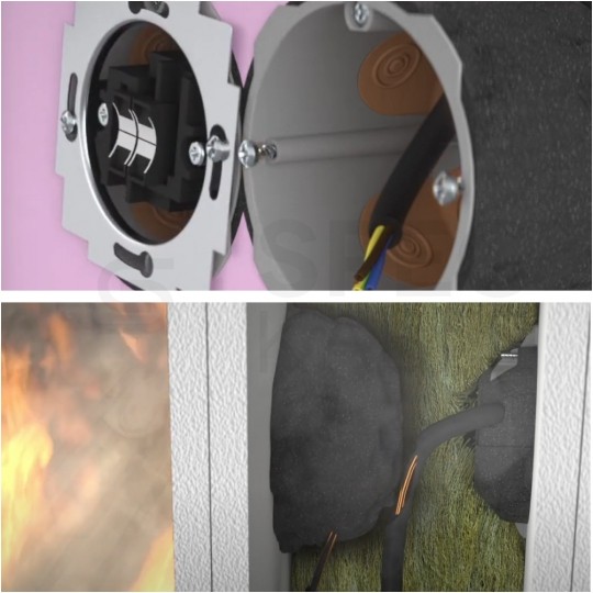 Puszka instalacyjna podtynkowa do ścian przeciwpożarowych fi:60x50mm dźwiękochłonna, głęboka bezhalogenowa z wkrętami KOPOS