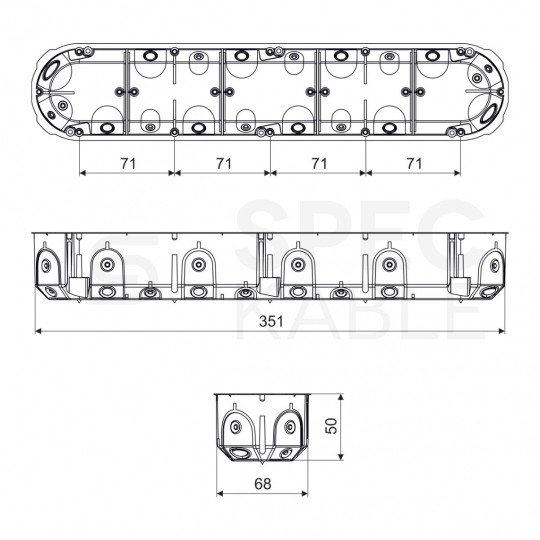 Puszka instalacyjna podtynkowa pięciokrotna do nidy 5x fi:60x50mm wiatroszczelna, dźwiękochłonna, głęboka z wkrętami KOPOS