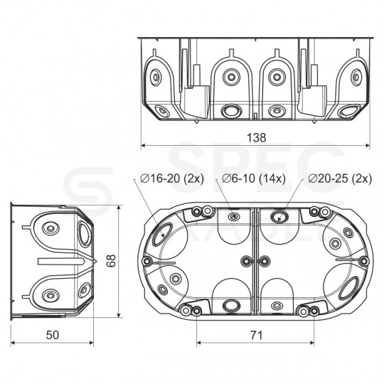 Puszka instalacyjna podtynkowa podwójna do nidy 2x fi:60x50mm wiatroszczelna, dźwiękochłonna, głęboka z wkrętami KOPOS