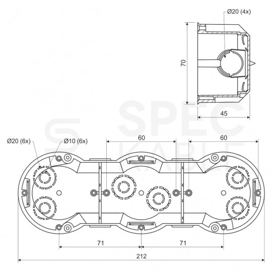Puszka instalacyjna podtynkowa potrójna do nidy 3x fi:60x45mm z wkrętami KOPOS