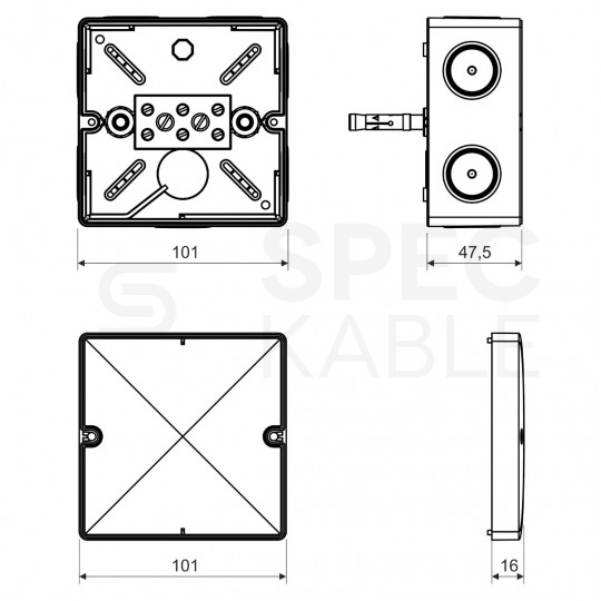 Puszka instalacyjna przeciwpożarowa KSK 100 PO10J natynkowa 101x101x63mm hermetyczna IP66 listwa 3-polowa pomarańczowa