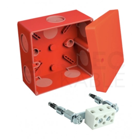 Puszka instalacyjna przeciwpożarowa KSK 100 PO10J natynkowa 101x101x63mm hermetyczna IP66 listwa 3-polowa pomarańczowa
