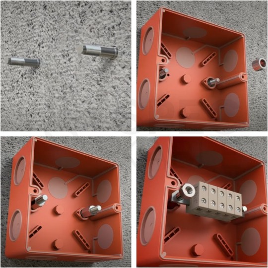 Puszka instalacyjna przeciwpożarowa KSK 100 PO10J natynkowa 101x101x63mm hermetyczna IP66 listwa 3-polowa pomarańczowa