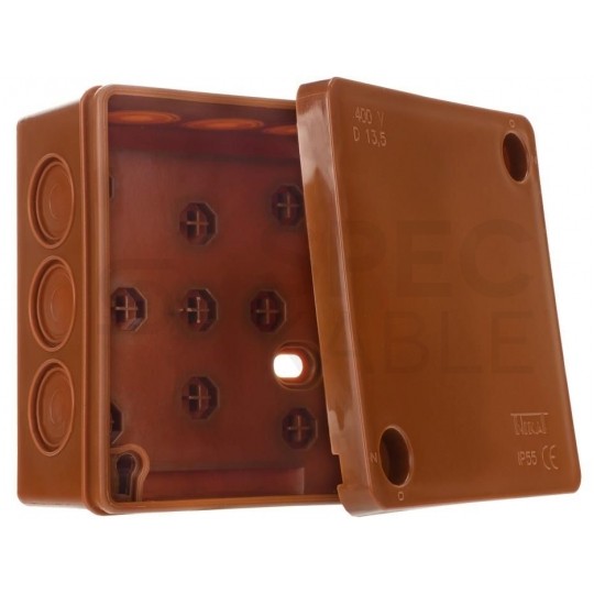 Puszka instalacyjna typu PF natynkowa 86x86x40mm hermetyczna IP55 (12 wlotów) brązowa ViPlast
