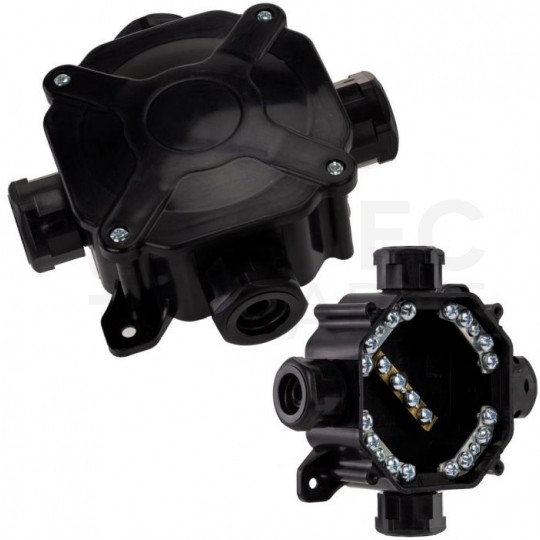 Puszka instalacyjna z dławikami PG16 natynkowa 75x75x33mm hermetyczna IP67 ze złączkami czarna