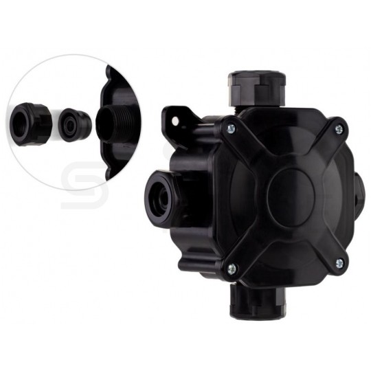 Puszka instalacyjna z dławikami PG16 natynkowa 75x75x33mm hermetyczna IP67 ze złączkami czarna