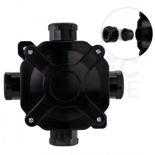 Puszka instalacyjna z dławikami PG16 natynkowa 75x75x33mm hermetyczna IP67 ze złączkami czarna