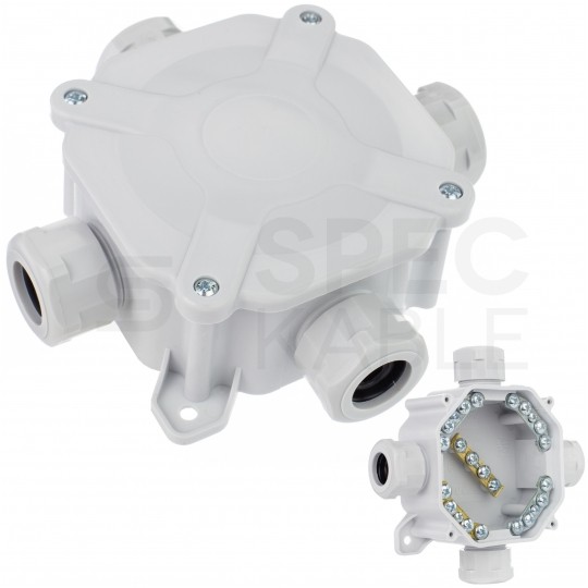 Puszka instalacyjna z dławikami PG16 natynkowa 75x75x33mm hermetyczna IP67 ze złączkami szara