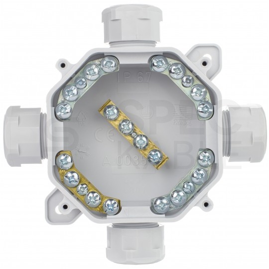 Puszka instalacyjna z dławikami PG16 natynkowa 75x75x33mm hermetyczna IP67 ze złączkami szara