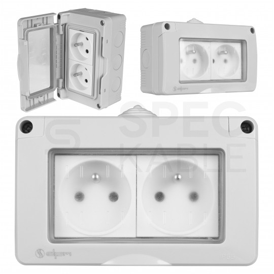 Puszka natynkowa 4M 90x45 z gniazdami 2P+Z hermetyczna IP55 Mediabox