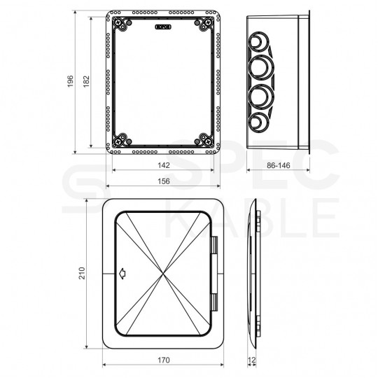 Puszka uniwersalna podtynkowa do dociepleń z drzwiczkami 156x196x86mm bezhalogenowa IP30 szara KOPOS