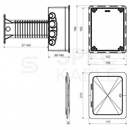 Puszka uniwersalna podtynkowa do dociepleń z tubusem nośnym i drzwiczkami 156x196x273mm bezhalogenowa IP30 szara KOPOS