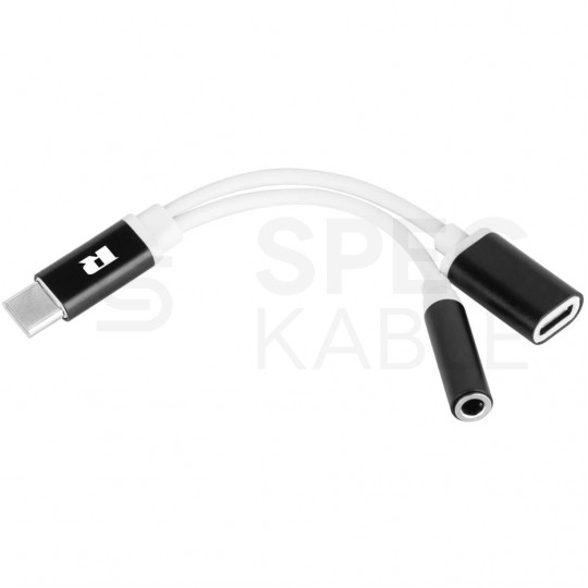 REBEL Adapter USB typ-C -> USB typ-C + mini Jack 3,5mm Stereo (wtyk / 2x gniazdo) 15cm