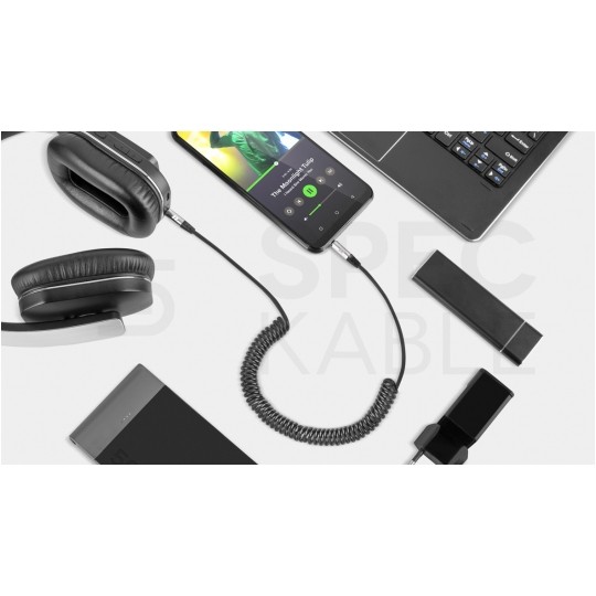 REBEL Kabel spiralny Audio AUX mini Jack 3,5mm Stereo (wtyk / wtyk) Czarny 1m