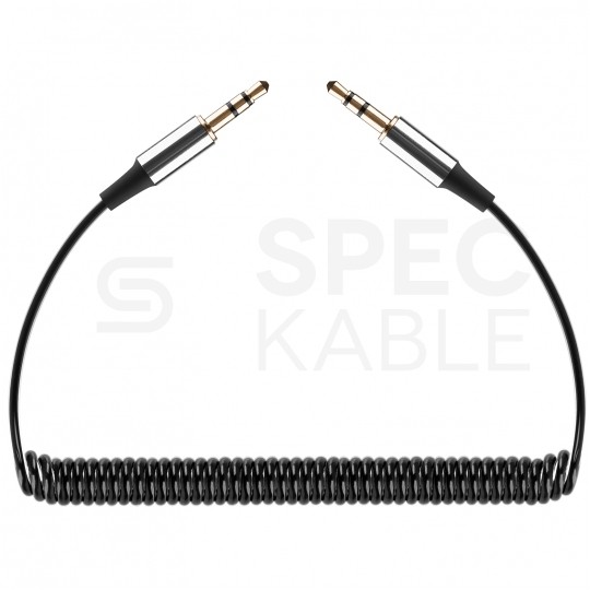 REBEL Kabel spiralny Audio AUX mini Jack 3,5mm Stereo (wtyk / wtyk) Czarny 1m