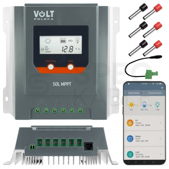 Regulator solarny Kontroler ładowania MPPT 20A 12V/24V LCD BLUETOOTH VOLT