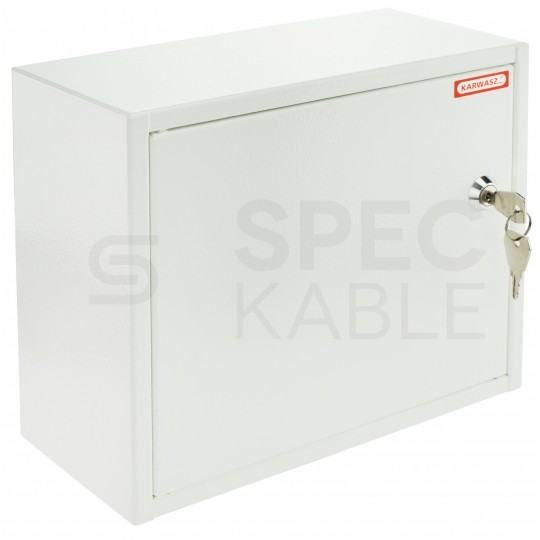 Rozdzielnica bezpiecznikowa natynkowa 1x12 modułów plombowana IP30 255x215x115mm metalowa biała drzwi pełne RN-12-P Karwasz