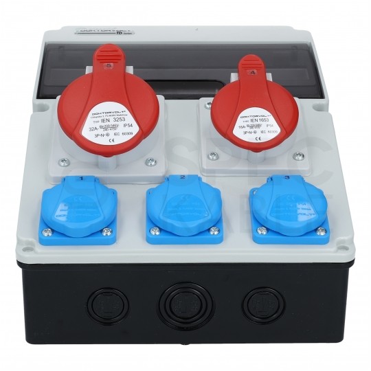 Rozdzielnica budowlana CAS_2-S hermetyczna IP54 Wyposażona + 32A/[5P] + 16A/[5P] + 3x230V/[2P+Z] DOKTORVOLT DV-8119-F