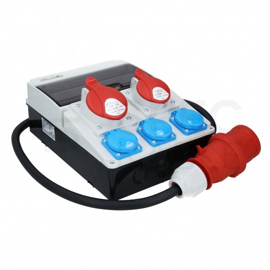 Rozdzielnica budowlana CAS_4-SFI hermetyczna IP44 Wyposażona + 32A/[5P] + 16A/[5P] + 3x230V/[2P+Z] + wtyk 32A/[5P] DOKTORVOLT DV-8133-F