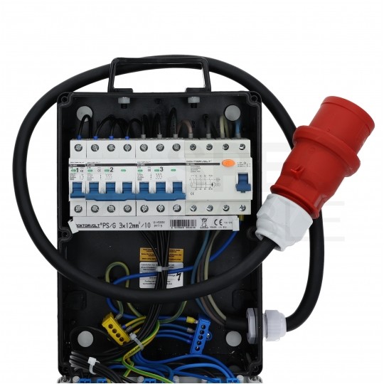 Rozdzielnica budowlana CAS_4-SFI hermetyczna IP44 Wyposażona + 32A/[5P] + 16A/[5P] + 3x230V/[2P+Z] + wtyk 32A/[5P] DOKTORVOLT DV-8133-F