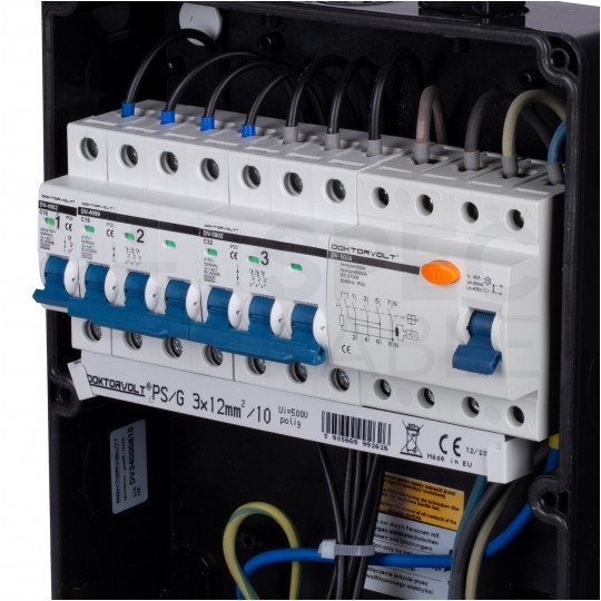 Rozdzielnica budowlana CAS_4-SFI hermetyczna IP44 Wyposażona + 32A/[5P] + 16A/[5P] + 3x230V/[2P+Z] + wtyk 32A/[5P] DOKTORVOLT DV-8133-F