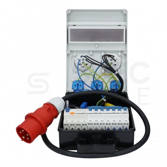 Rozdzielnica budowlana CAS_4-SFI hermetyczna IP44 Wyposażona + 32A/[5P] + 16A/[5P] + 3x230V/[2P+Z] + wtyk 32A/[5P] DOKTORVOLT DV-8133-F