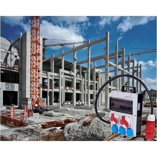 Rozdzielnica budowlana CAS_4-SFI hermetyczna IP44 Wyposażona + 32A/[5P] + 16A/[5P] + 3x230V/[2P+Z] + wtyk 32A/[5P] DOKTORVOLT DV-8133-F