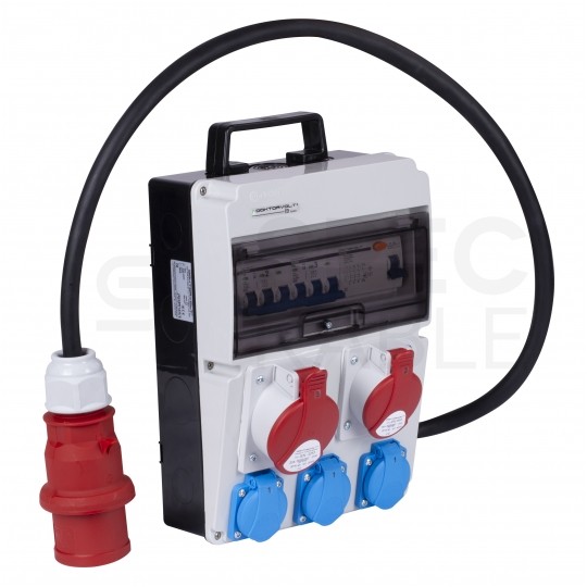 Rozdzielnica budowlana CAS_4-SFI hermetyczna IP44 Wyposażona + 32A/[5P] + 16A/[5P] + 3x230V/[2P+Z] + wtyk 32A/[5P] DOKTORVOLT DV-8133-F