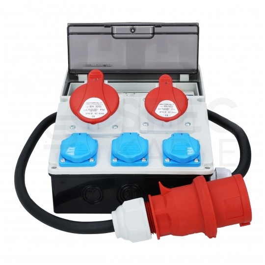 Rozdzielnica budowlana CAS_4-SFI hermetyczna IP44 Wyposażona + 32A/[5P] + 16A/[5P] + 3x230V/[2P+Z] + wtyk 32A/[5P] DOKTORVOLT DV-8133-F