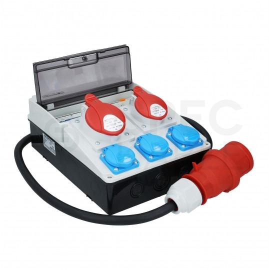 Rozdzielnica budowlana CAS_4-SFI hermetyczna IP44 Wyposażona + 32A/[5P] + 16A/[5P] + 3x230V/[2P+Z] + wtyk 32A/[5P] DOKTORVOLT DV-8133-F