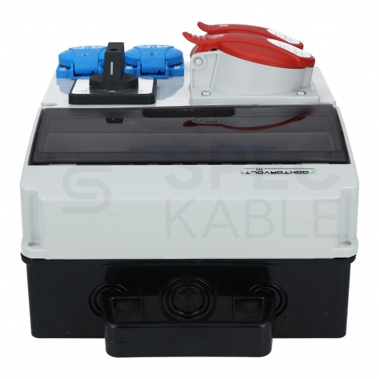 Rozdzielnica budowlana CAS-S hermetyczna IP44 Wyposażona + 32A/[5P] + 16A/[5P] + 3x230V/[2P+Z] + przełącznik L-0-P DOKTORVOLT DV-1413-F