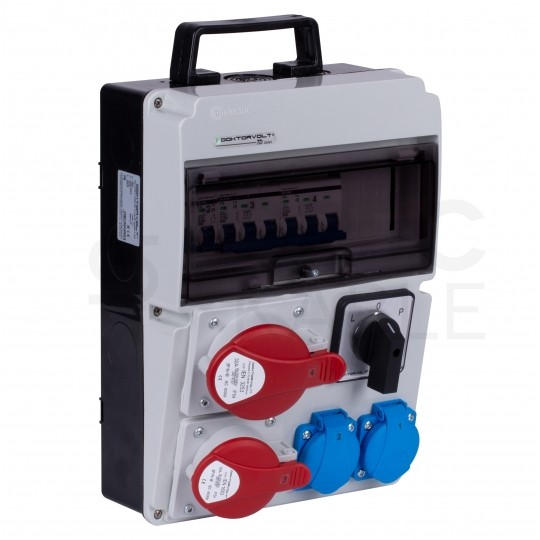 Rozdzielnica budowlana CAS-S hermetyczna IP44 Wyposażona + 32A/[5P] + 16A/[5P] + 3x230V/[2P+Z] + przełącznik L-0-P DOKTORVOLT DV-1413-F