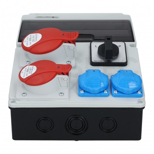 Rozdzielnica budowlana CAS-S hermetyczna IP44 Wyposażona + 32A/[5P] + 16A/[5P] + 3x230V/[2P+Z] + przełącznik L-0-P DOKTORVOLT DV-1413-F