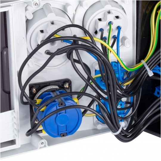 Rozdzielnica budowlana CAS-S hermetyczna IP44 Wyposażona + 32A/[5P] + 16A/[5P] + 3x230V/[2P+Z] + przełącznik L-0-P DOKTORVOLT DV-1413-F