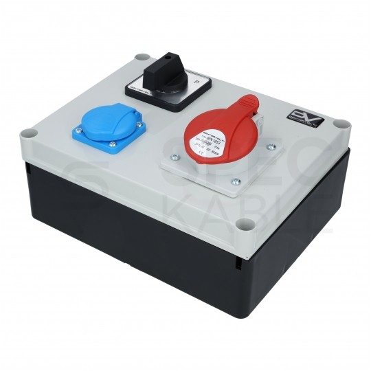 Rozdzielnica budowlana FRED hermetyczna IP44 + 16A/[5P] + 230V/[2P+Z] + przełącznik L-0-P DOKTORVOLT DV-1406-F