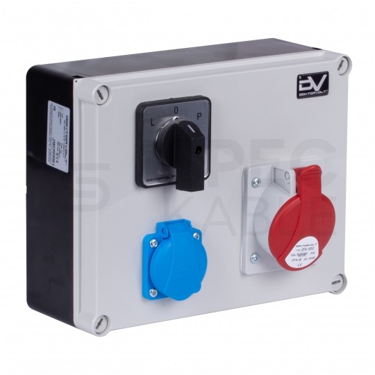 Rozdzielnica budowlana FRED hermetyczna IP44 + 16A/[5P] + 230V/[2P+Z] + przełącznik L-0-P DOKTORVOLT DV-1406-F