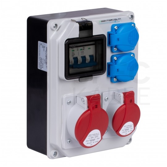 Rozdzielnica budowlana HL-S hermetyczna IP44 Wyposażona + 32A/[5P] + 16A/[5P] + 2x230V/[2P+Z] DOKTORVOLT DV-5354-F