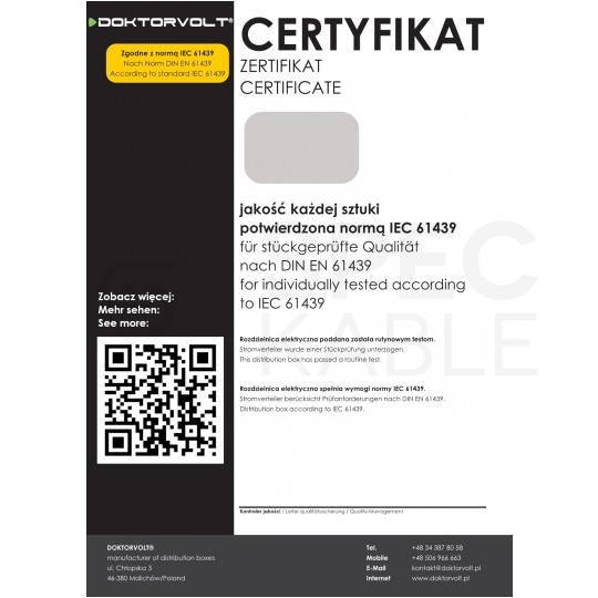 Rozdzielnica budowlana na stojaku TD-S/FI hermetyczna IP44 Wyposażona + 2x32A/[5P] + 4x230V/[2P+Z] + wtyk 63A/[5P] DOKTORVOLT DV-1697-F